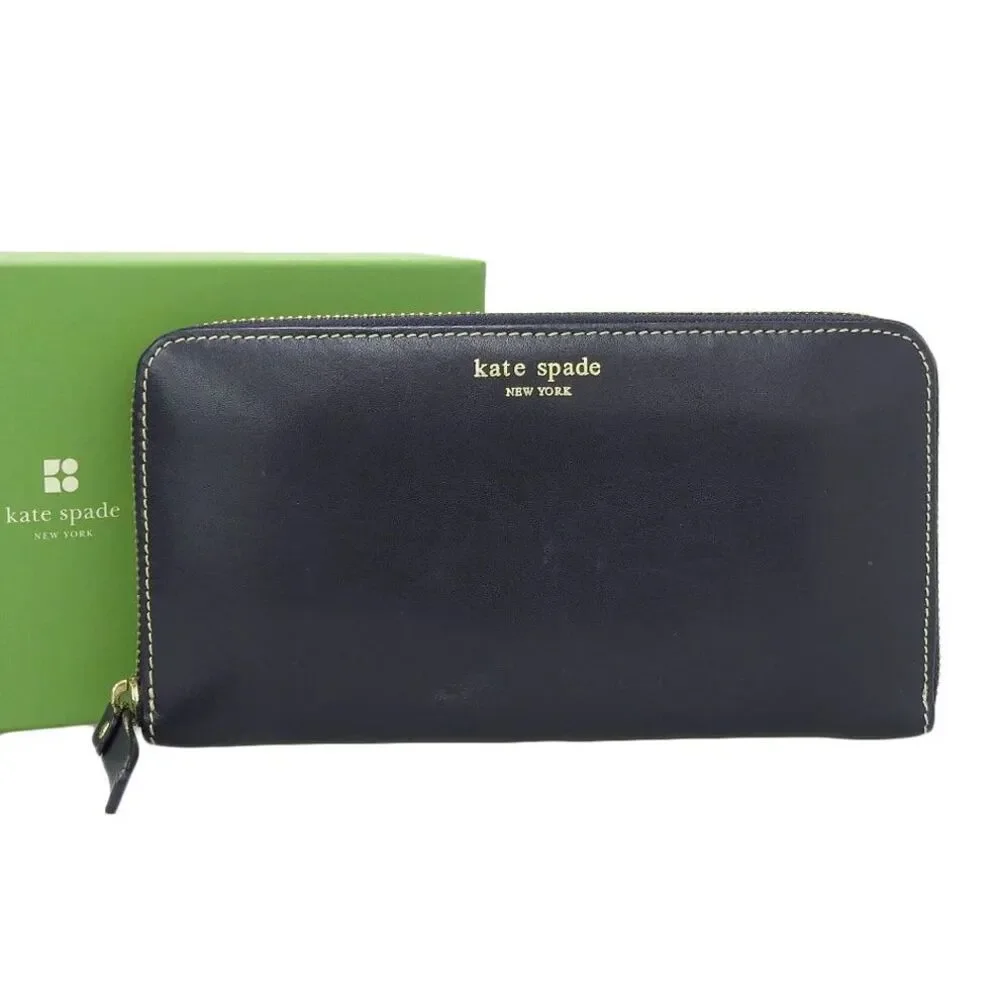 Kate Spade New York Leather Zip-Around Wallet Black Women’s Pocket Book Designer